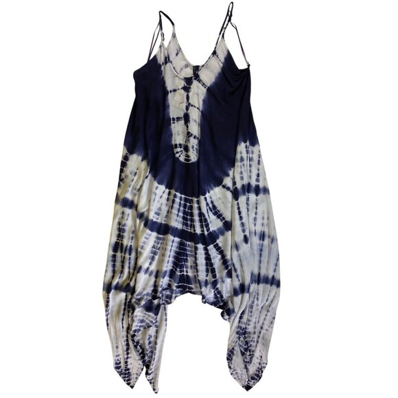 Tie-Dye Handkerchief Hem Spaghetti Strap Dress 1X By‎ Raviya Navy/White Hippie - Picture 2 of 6